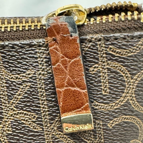 Calvin Klein Dark Brown Leather Monogram Tote Purse RN 54163 - Good Condition - Picture 14 of 15